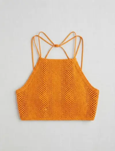 Top crochet naranja Zara para mujer - miniatura 1
