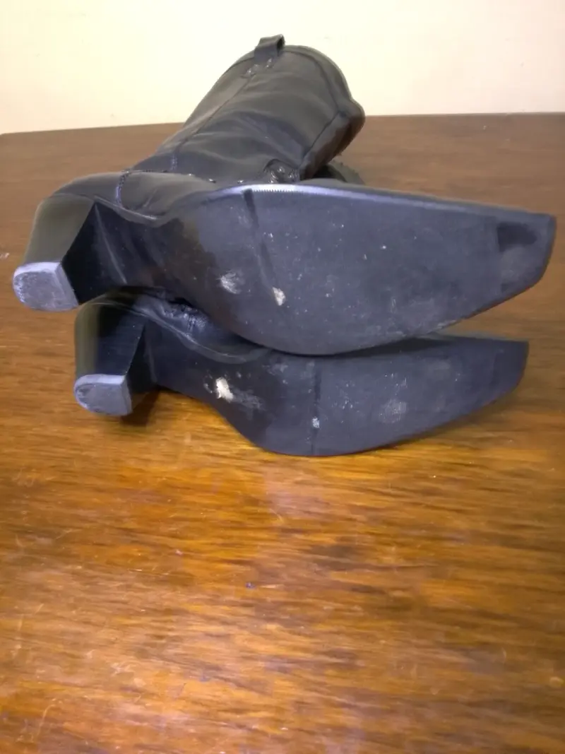 Botas de cuero negras con tacón para mujer - 4