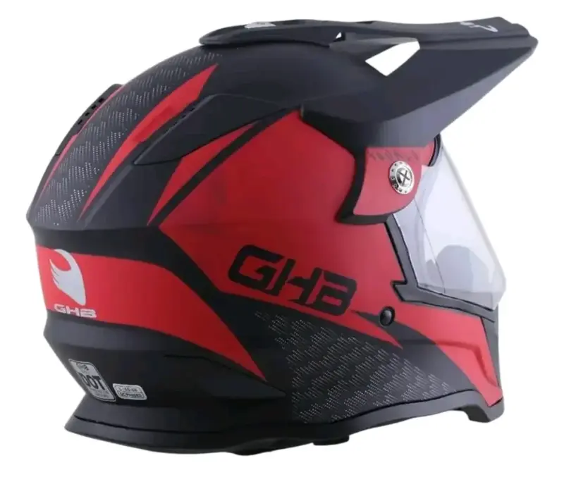 Casco de moto GHB negro y rojo con visera - 3
