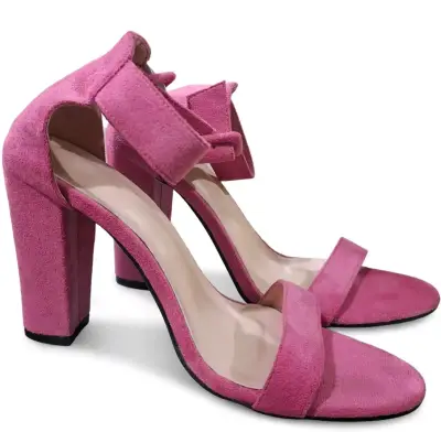 Sandalias de tacón bloque rosa de gamuza - miniatura 1