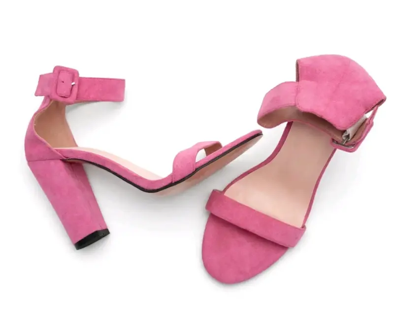 Sandalias de tacón bloque rosa de gamuza - 3