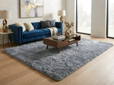 Alfombra peluda gris para sala moderna - miniatura 1