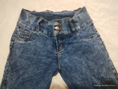 Jeans de mujer azul con cintura alta - miniatura 1