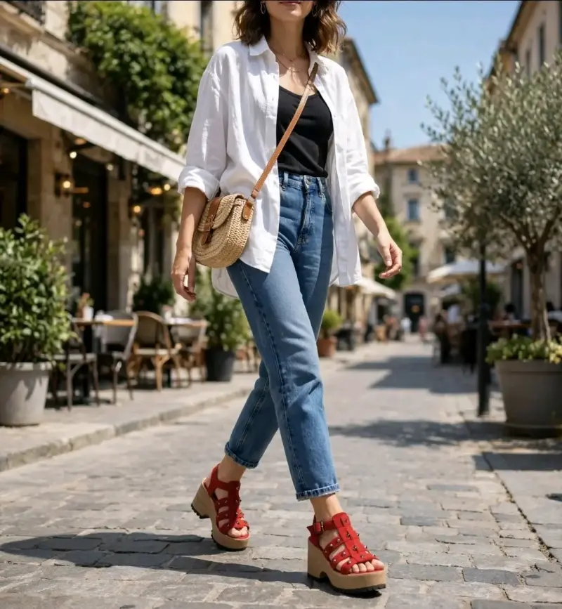 Sandalias rojas de plataforma con tachuelas - 2