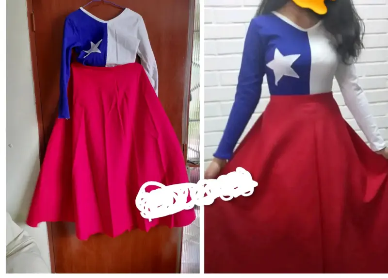 Vestido típico chileno con diseño de bandera