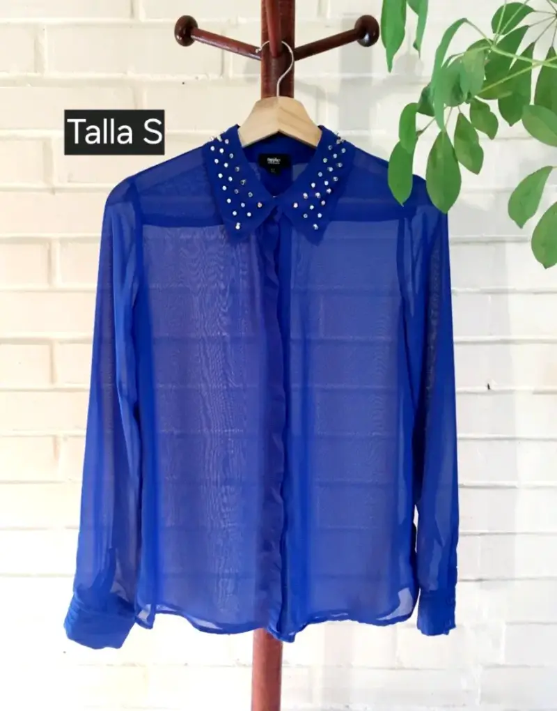 Blusa azul transparente con tachas talla S - 1