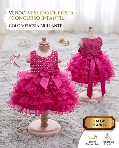 Vestido 2 años de fiesta infantil fucsia brillante - miniatura 1