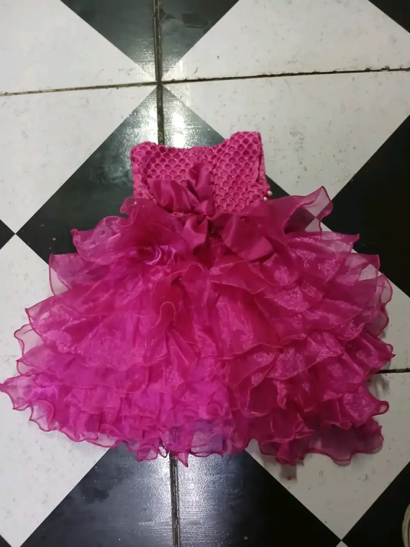 Vestido 2 años de fiesta infantil fucsia brillante - 2