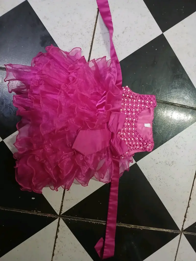 Vestido 2 años de fiesta infantil fucsia brillante - 3