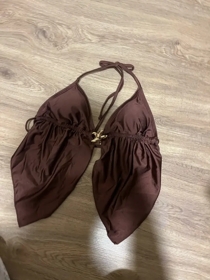 Top de bikini marrón con detalle de lazo - 2