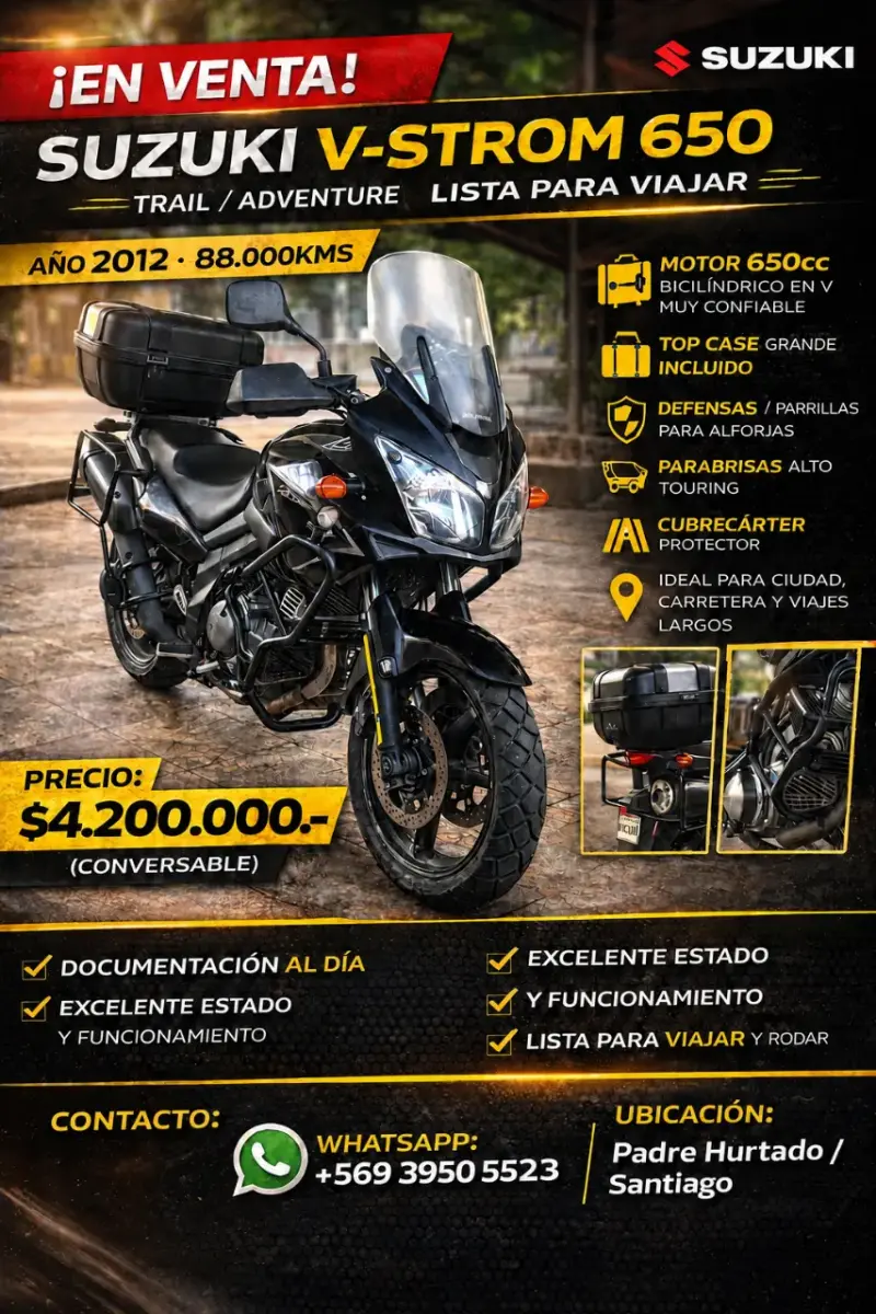 Moto Suzuki V-Strom 650 2012 en excelente estado