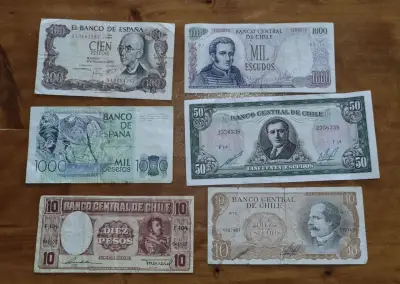 Lote de billetes antiguos de Chile, España y Argentina - miniatura 2