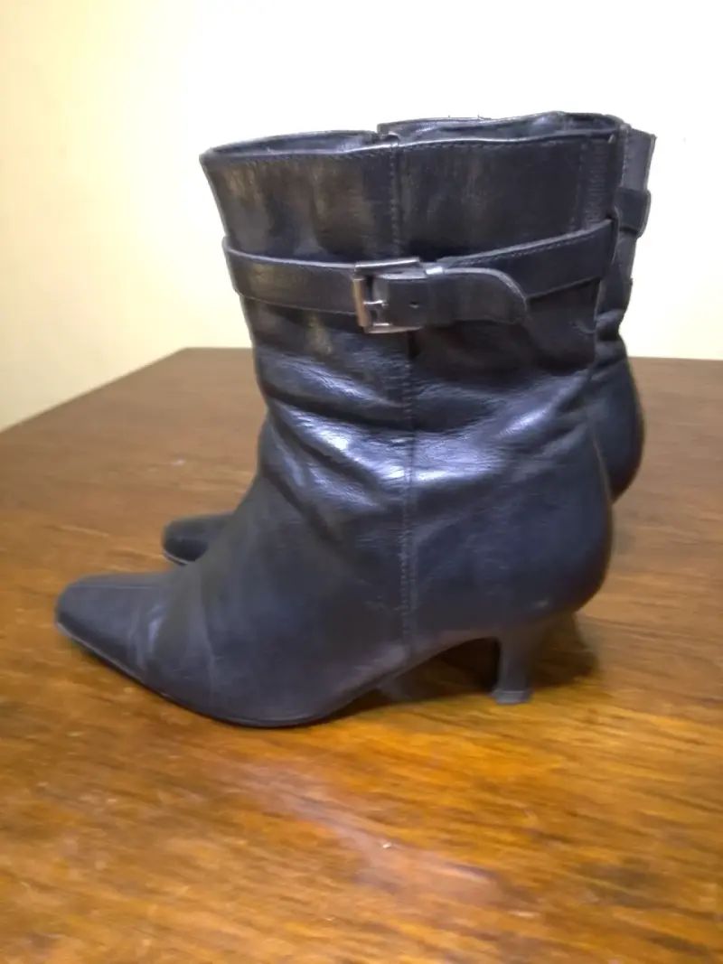 Botines de cuero negro con tacón para mujer - 2