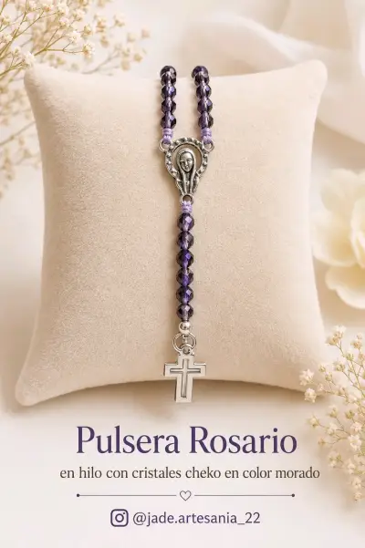 Pulsera Rosario con Cristales Morados - miniatura 1
