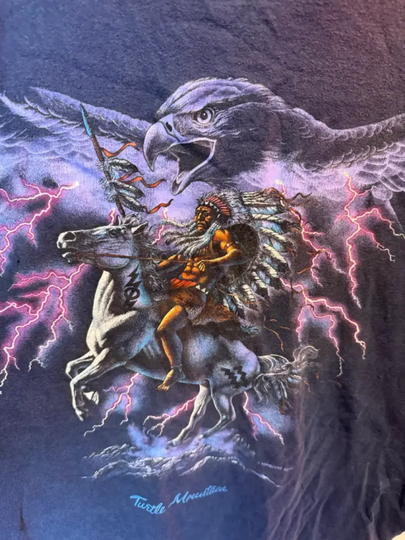 Polera gráfica águila y rayos caballo vintage - 3