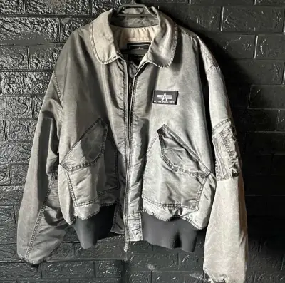 Chaqueta bomber gris Alpha Industries vintage - miniatura 2