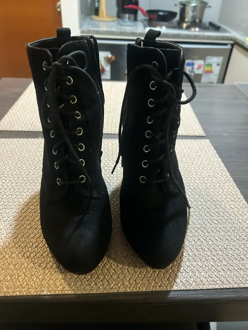 Botines de tacón alto negros cordones - 3