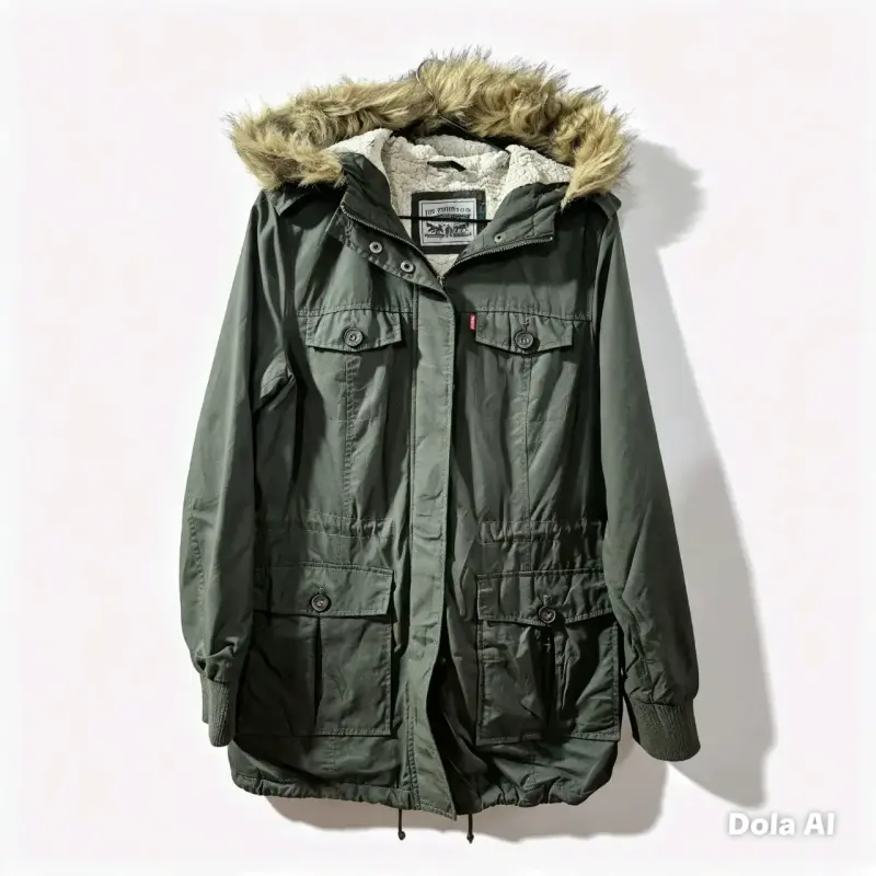 Parka verde con capucha de piel sintética - 2