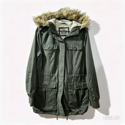 Parka verde con capucha de piel sintética - miniatura 2
