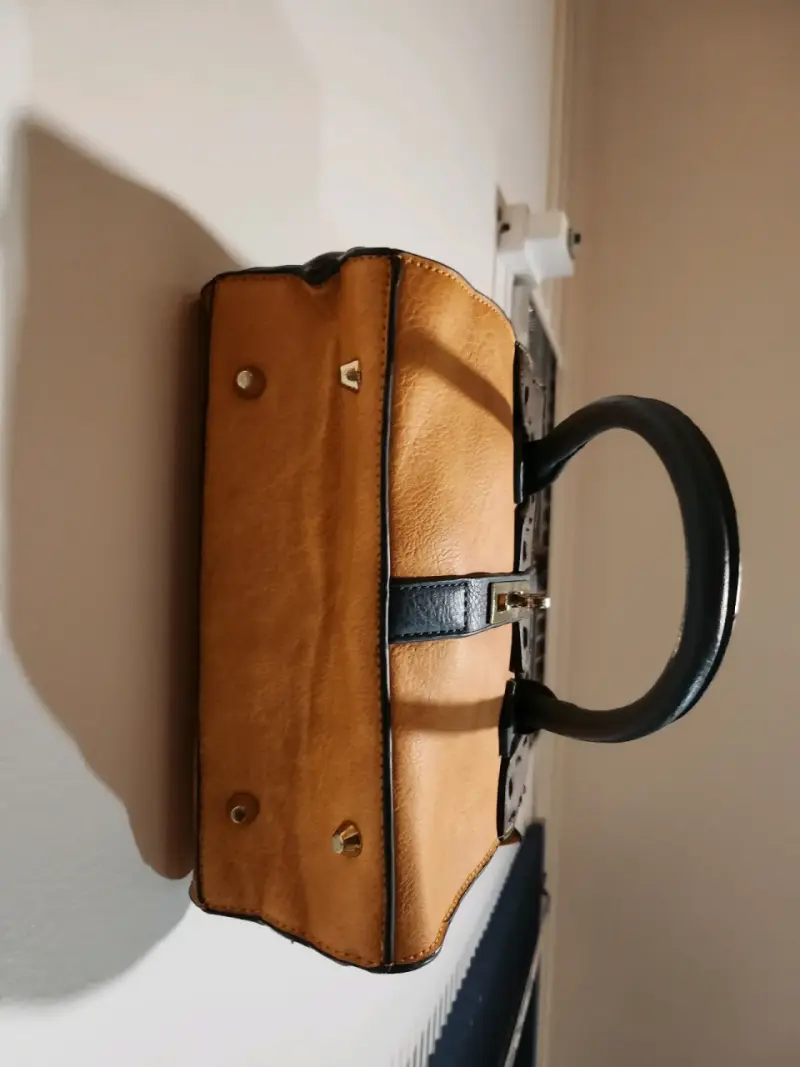 Bolso de cuero bicolor con asas resistentes - 2