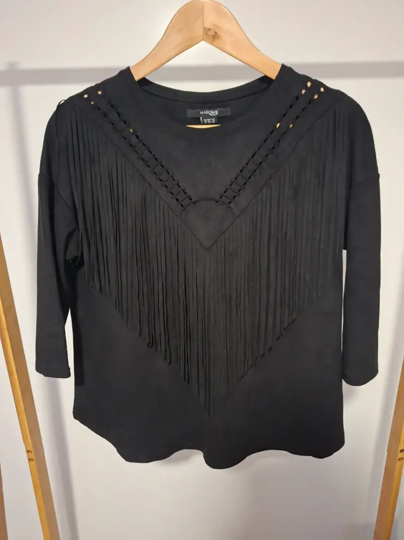 Polera Marquis negra con flecos talla M - 1