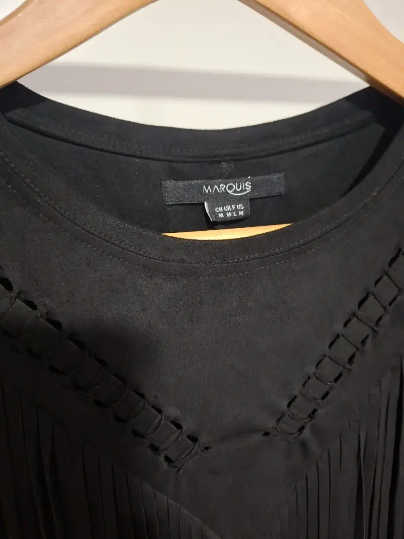 Polera Marquis negra con flecos talla M - 3