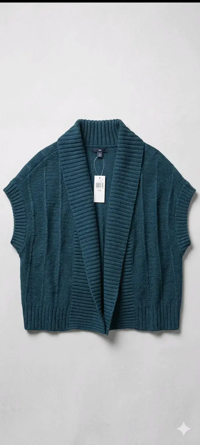 Chaleco abierto de punto azul para mujer - 1