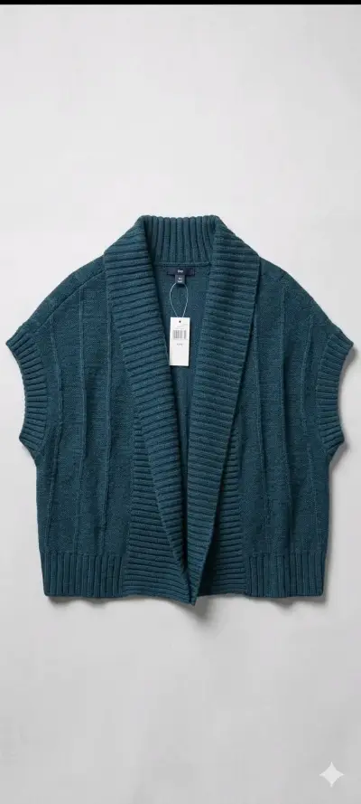 Chaleco abierto de punto azul para mujer - miniatura 1
