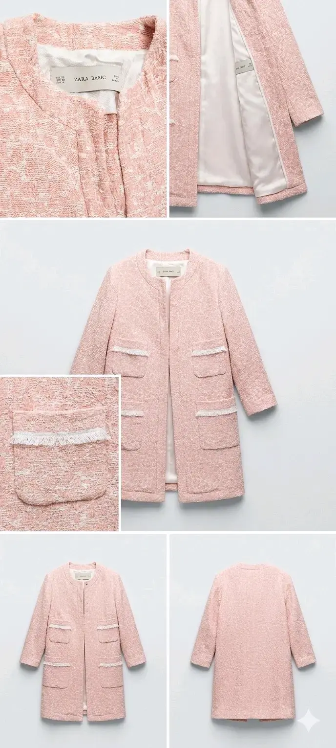 Abrigo Rosa Zara Basic con Detalles de Flecos - 1