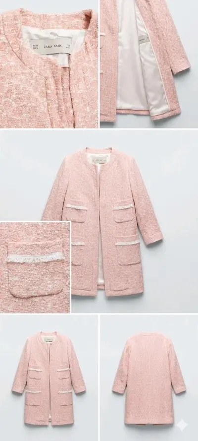 Abrigo Rosa Zara Basic con Detalles de Flecos - miniatura 1