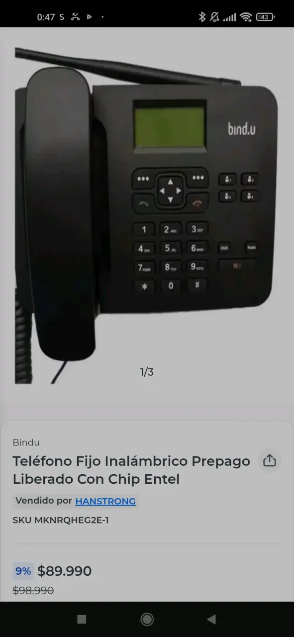 Teléfono Fijo Inalámbrico Bindu con Chip Entel