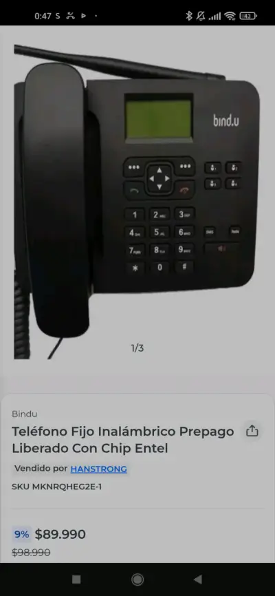 Teléfono Fijo Inalámbrico Bindu con Chip Entel - miniatura 1
