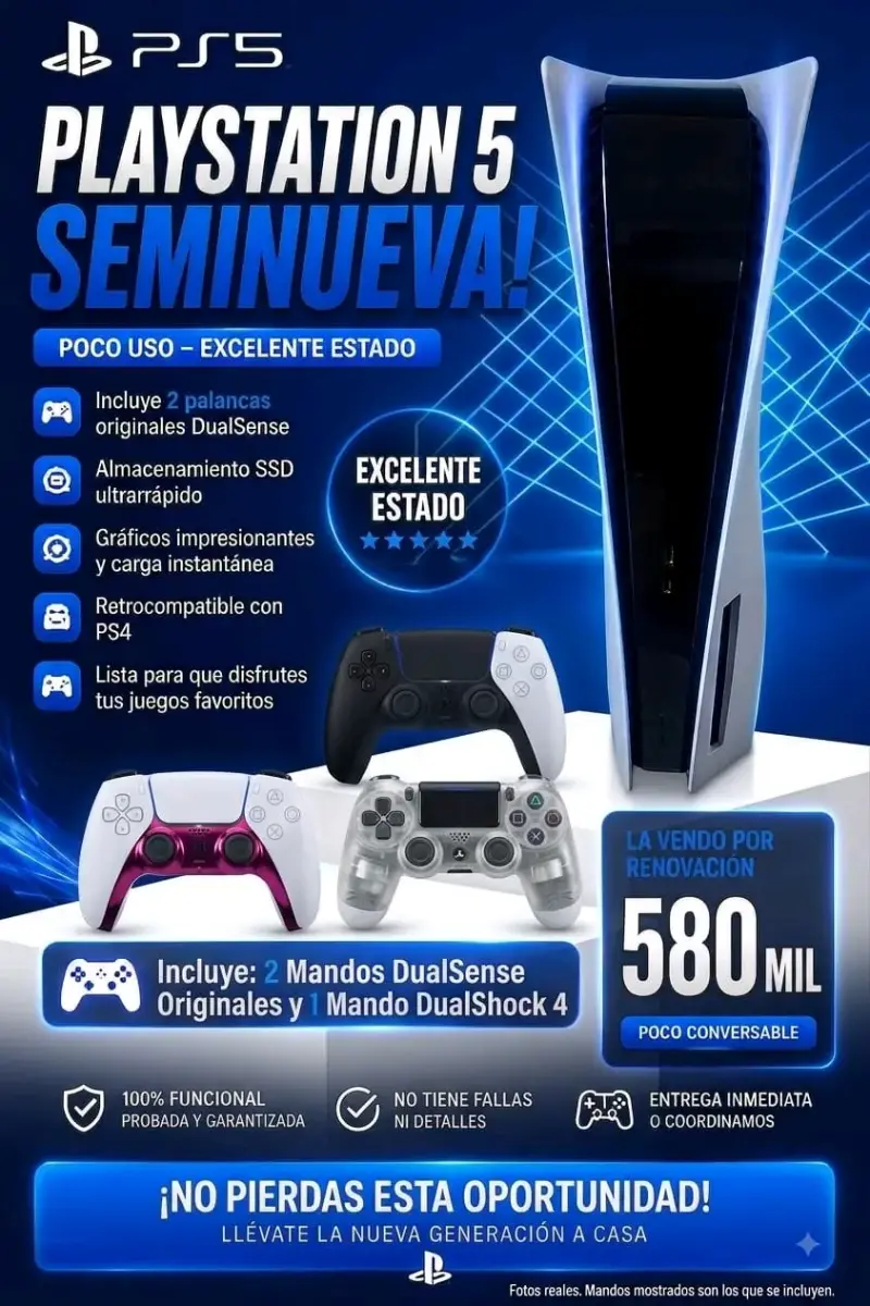 PlayStation 5 seminueva con 3 mandos