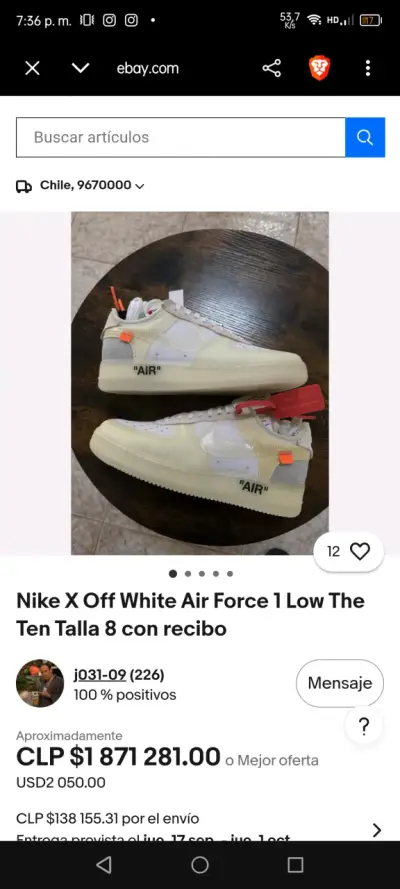 Zapatillas Nike Off-White Air Force 1 Low Talla 8 - miniatura 1