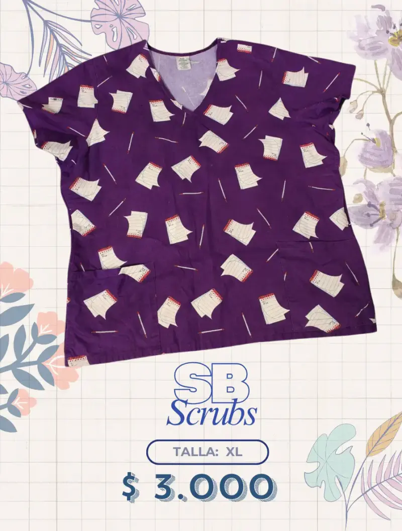Pechera clínica morada con estampado