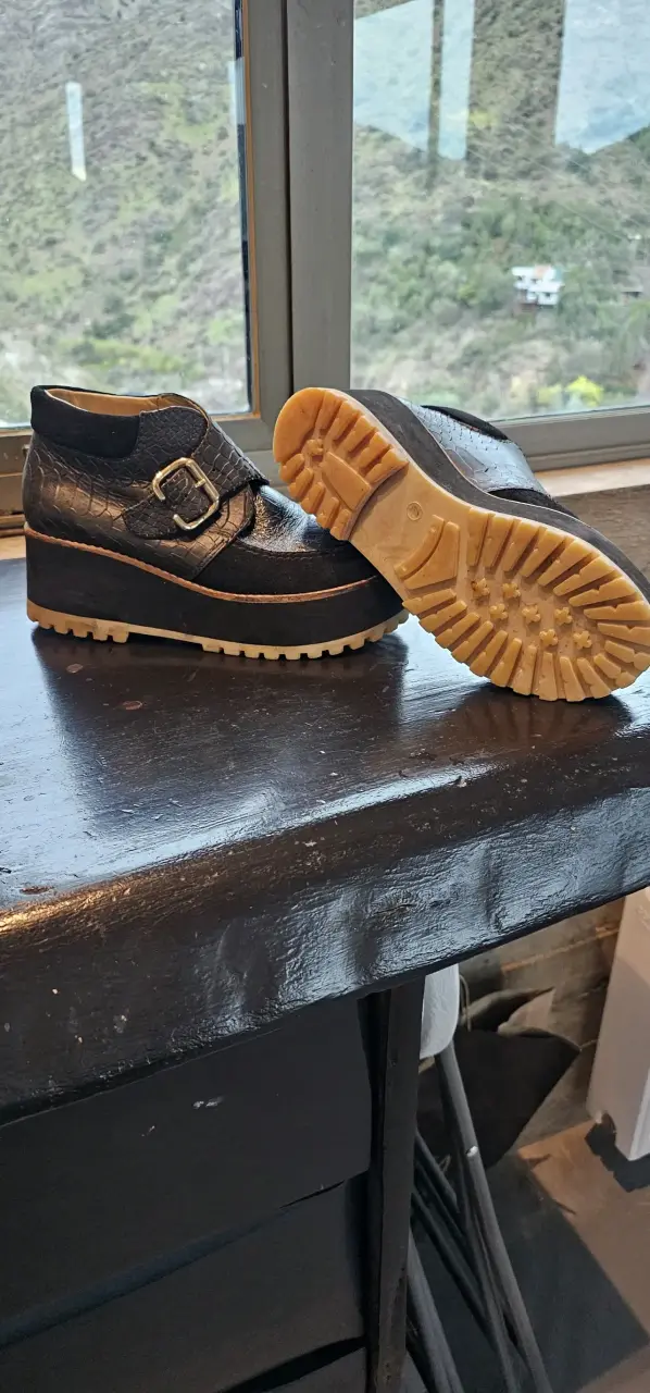 Botin/ zapato 100% cuero plataforma negros - 3