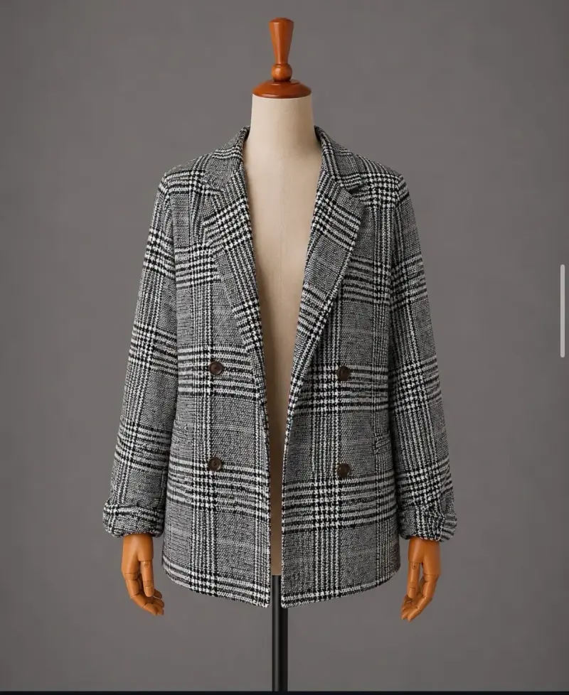 Blazer de lana a cuadros gris para mujer