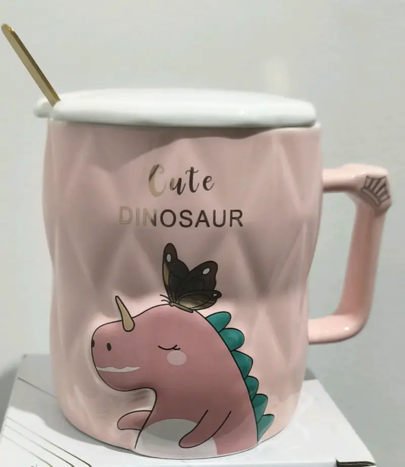 Taza de cerámica rosa con diseño de dinosaurio - 2