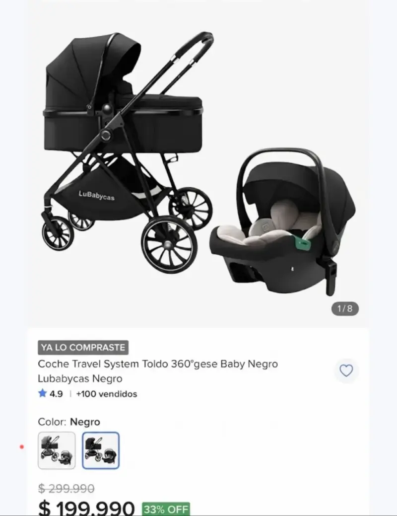 Coche Travel System LuBabycas Negro con Accesorios - 1