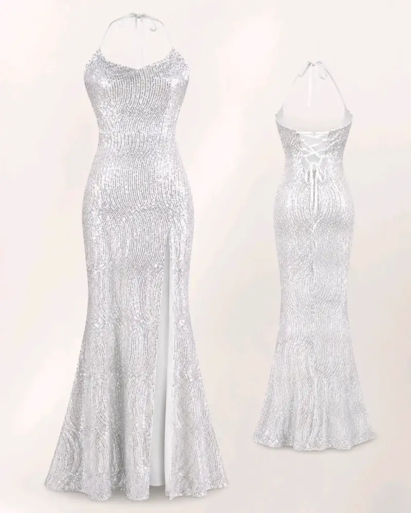 Vestido de fiesta con lentejuelas plateado - 1