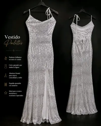 Vestido de fiesta con lentejuelas plateado - miniatura 2