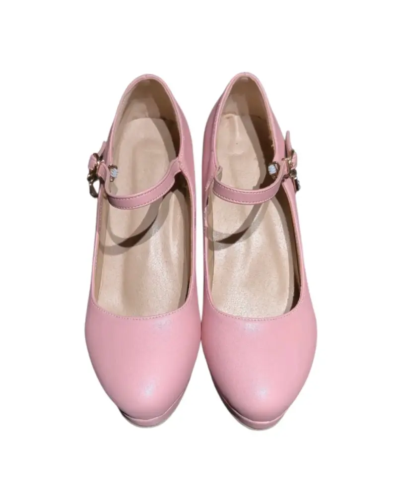 Zapatos de Tacón Rosa con Hebilla Decorativa - 2
