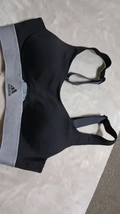 Sostén Deportivo Negro Adidas con Banda Gris - miniatura 1
