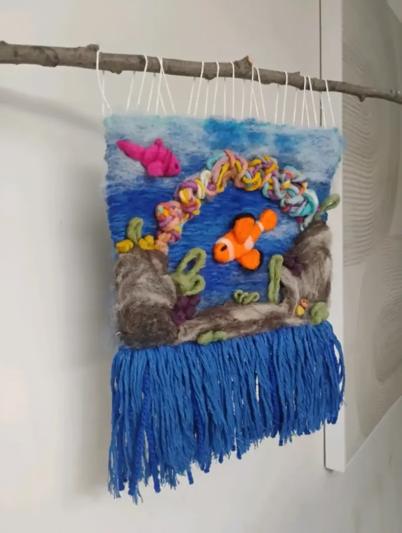 Tapiz decorativo de lana con peces y corales - 3