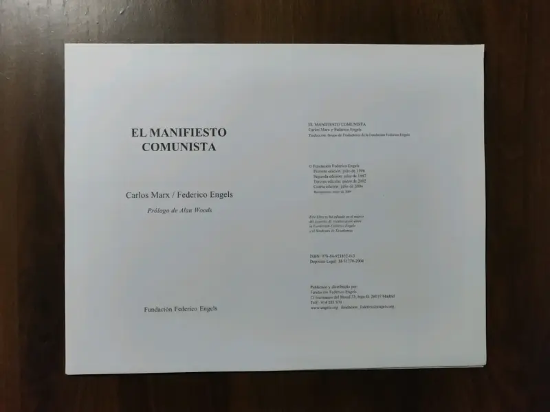 Impresión Libro Manifiesto Comunista Marx y Engels - 1