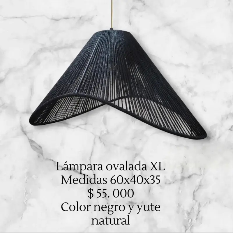 Lámpara colgante ovalada de yute negro - 3