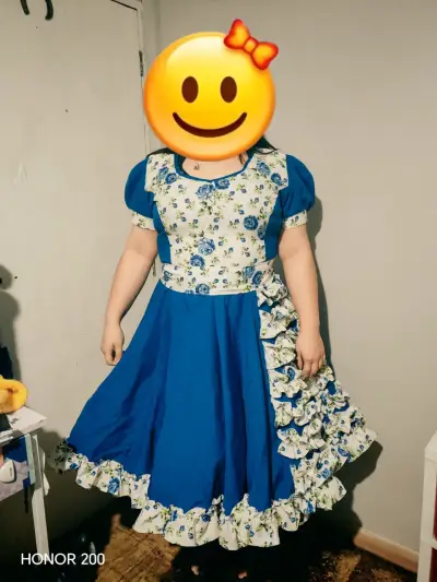 Vestido de Huasa con Falso Azul y Blanco - miniatura 1