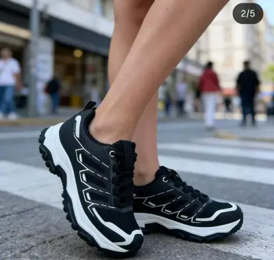 Zapatillas deportivas blancas y negras para mujer - miniatura 2