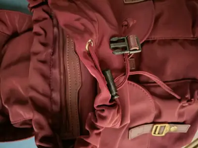 Mochila de lona burdeos con detalles dorados - miniatura 2
