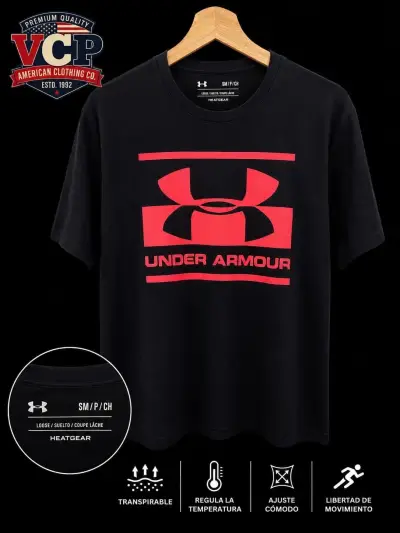 Polera Under Armour Negra Logo Rojo - miniatura 1
